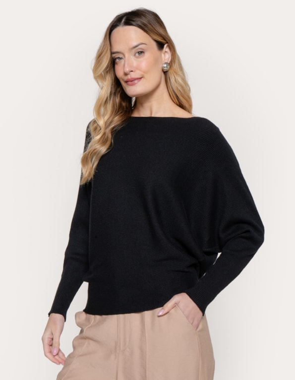 Blusa tricot manga morcego Preto