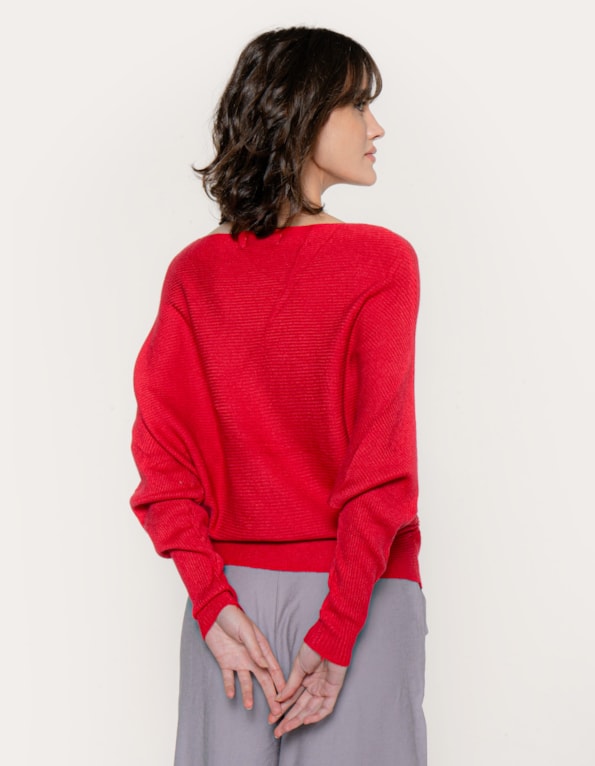 Blusa tricot manga morcego Vermelho