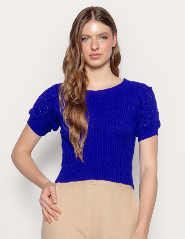 Blusa tricot manga pipoca