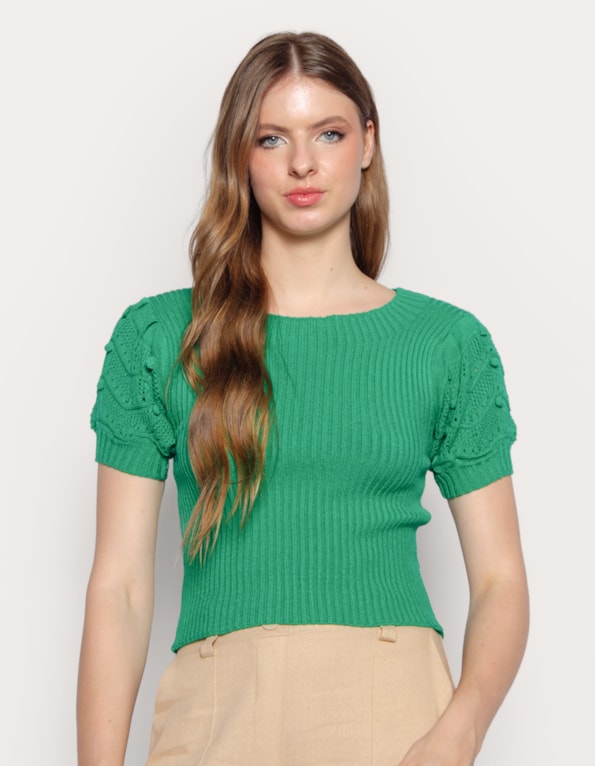 Blusa tricot manga pipoca