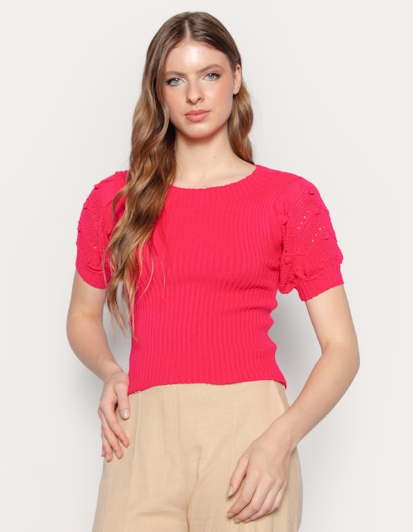 Blusa tricot manga pipoca