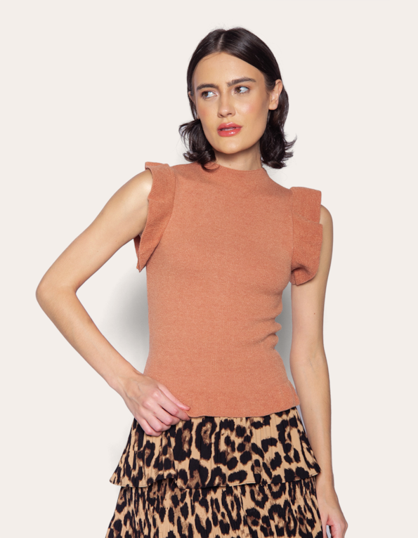 Blusa tricot manguinha babado Bege medio