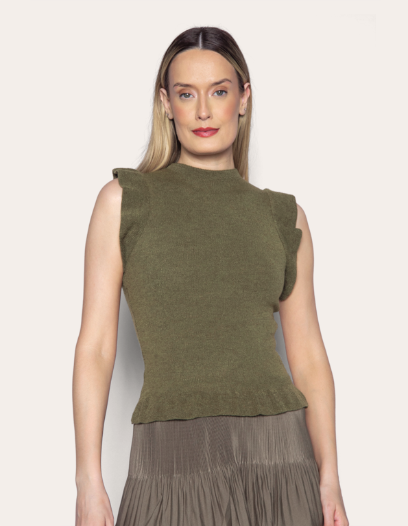 Blusa tricot manguinha babado Oliva