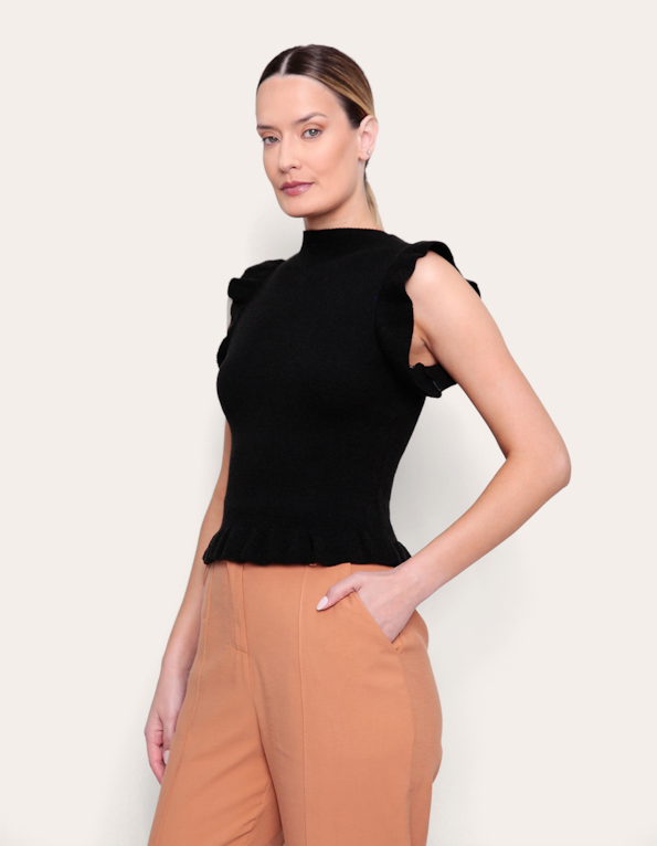 Blusa tricot manguinha babado Preto