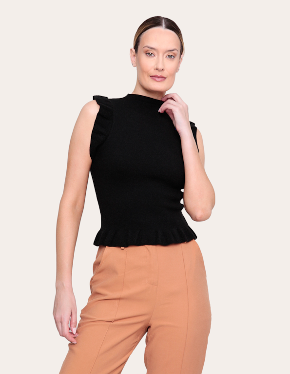 Blusa tricot manguinha babado Preto