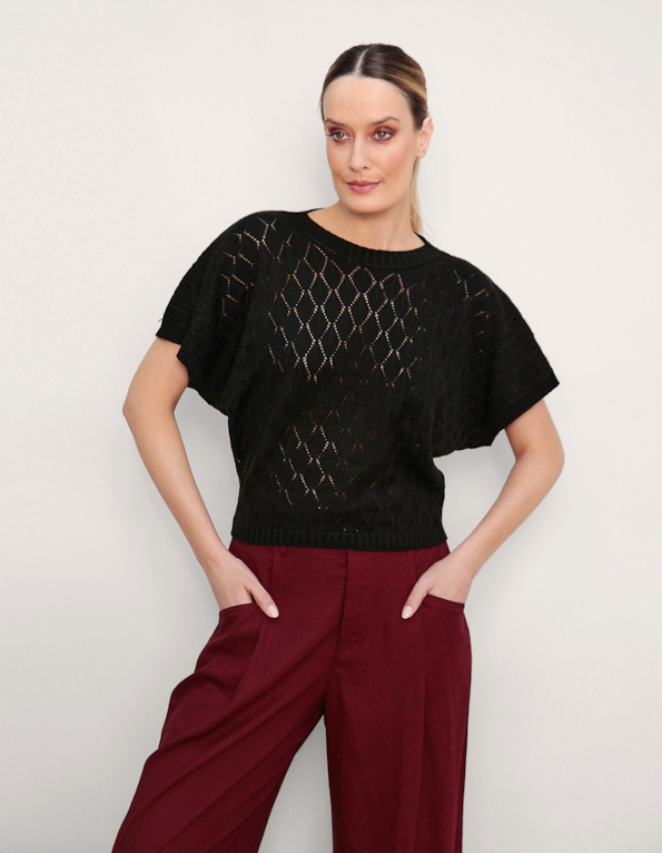 Blusa tricot morcego rendada
