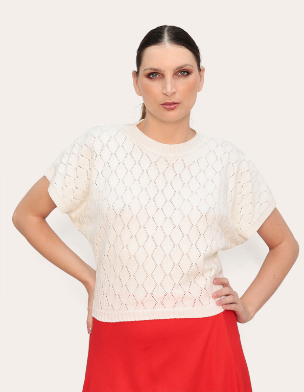 Blusa tricot morcego rendada