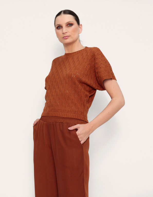 Blusa tricot morcego rendada