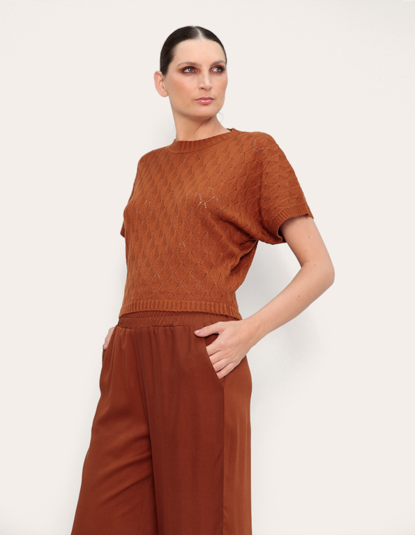 Blusa tricot morcego rendada