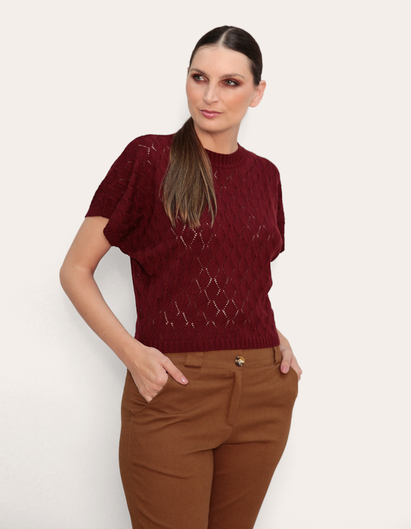Blusa tricot morcego rendada