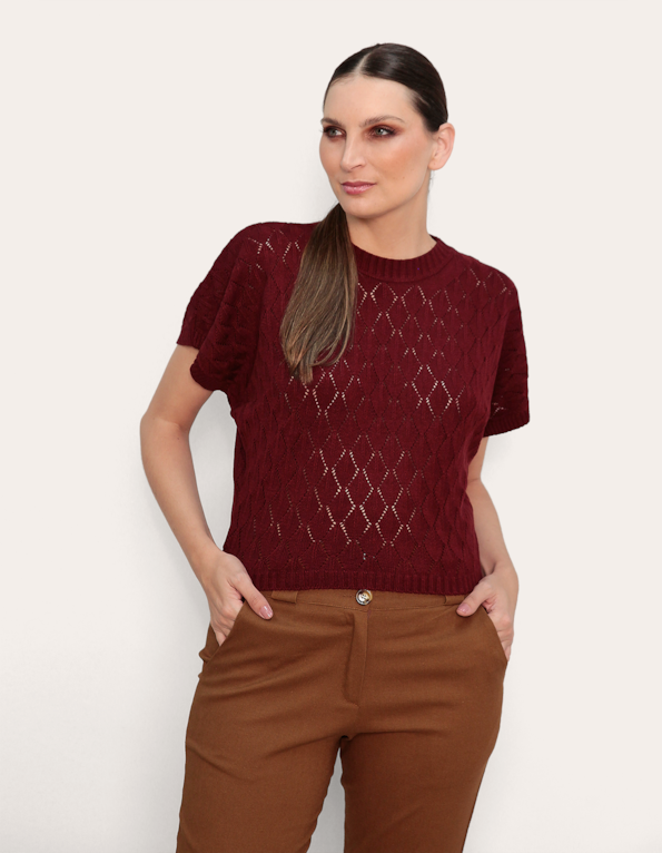 Blusa tricot morcego rendada
