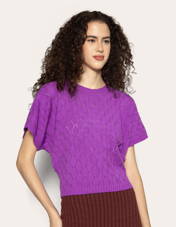 Blusa tricot morcego rendada