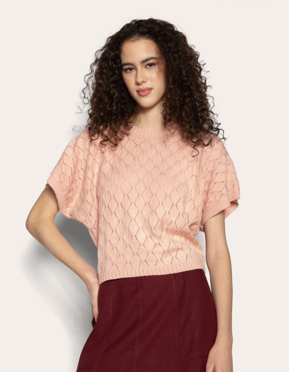 Blusa tricot morcego rendada