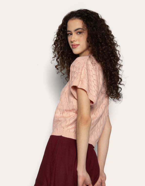 Blusa tricot morcego rendada