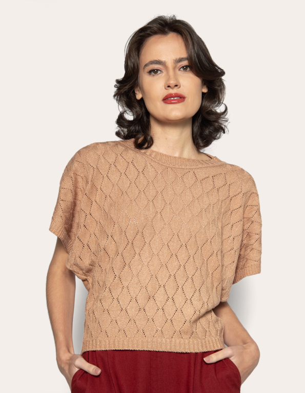 Blusa tricot morcego rendada