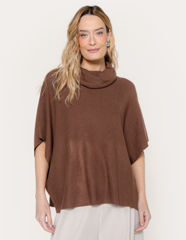 Blusa tricot oversized gola degagê Marrom escuro
