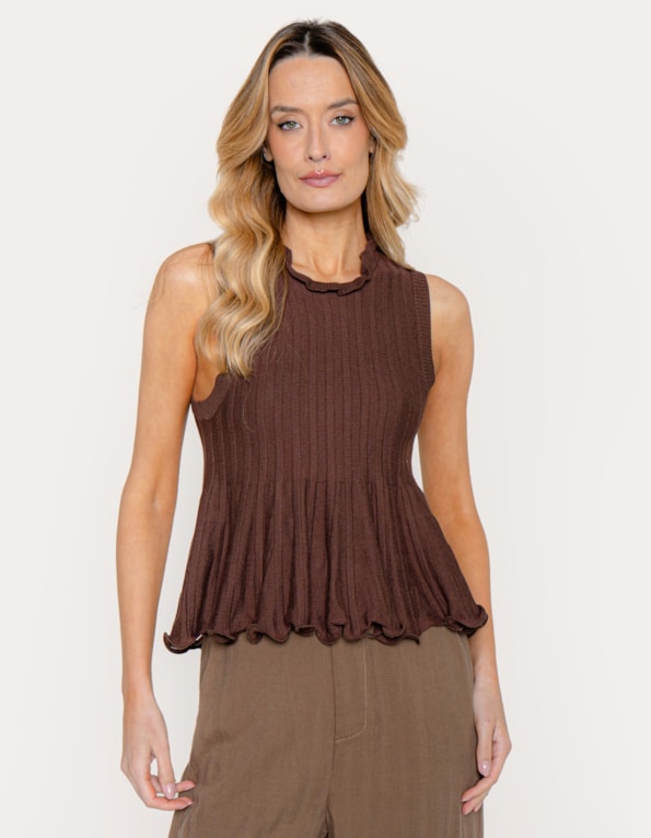 Blusa tricot peplum Marrom