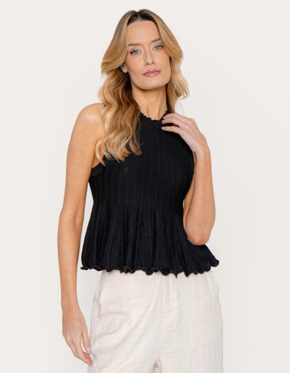 Blusa tricot peplum Preto