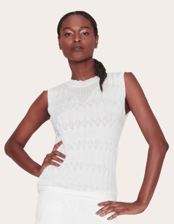 Blusa tricot renda cavada losango