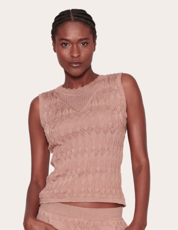Blusa tricot renda cavada losango Bege novo