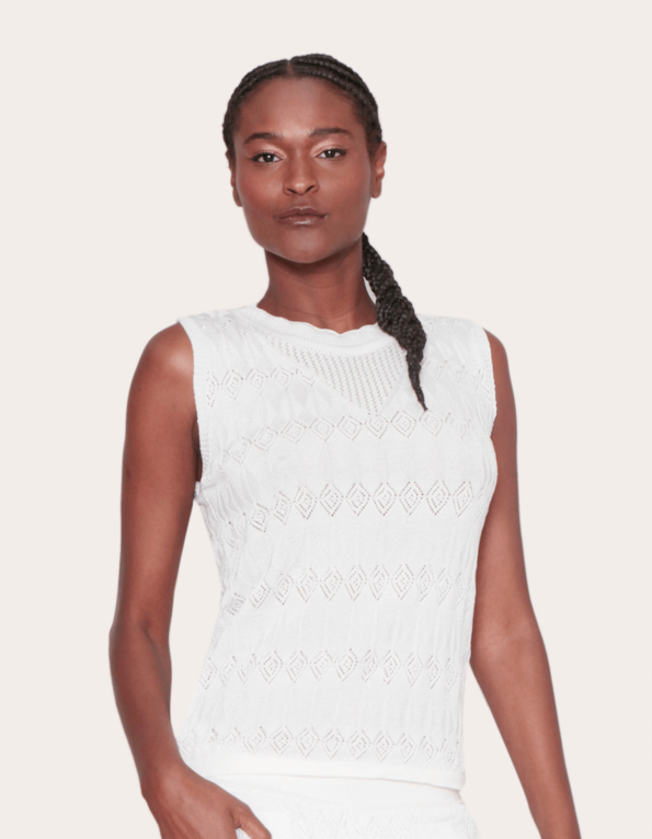 Blusa tricot renda cavada losango Off white