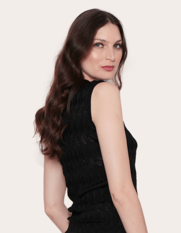 Blusa tricot renda cavada losango Preto