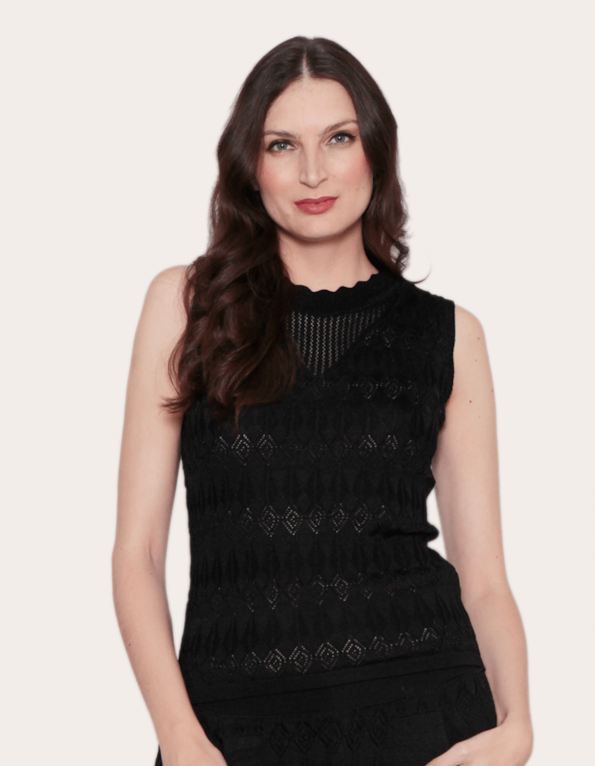 Blusa tricot renda cavada losango Preto
