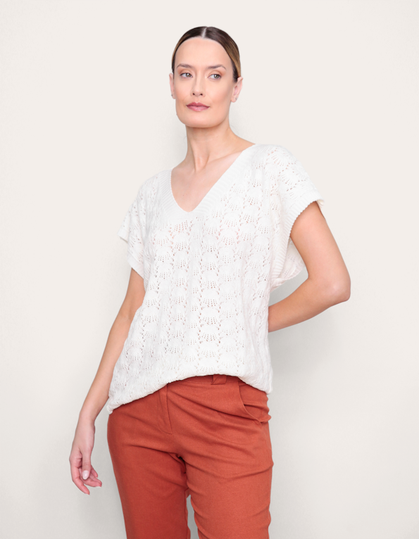 Blusa tricot rendada Off white