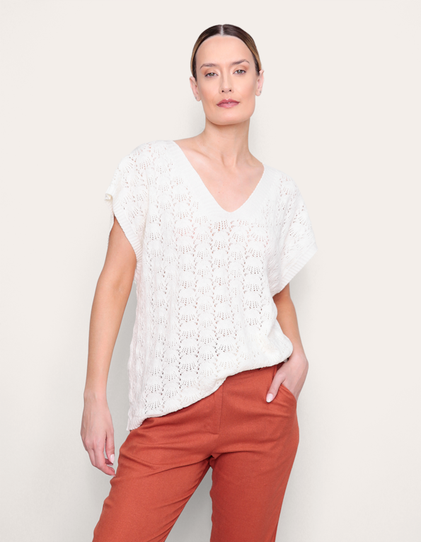 Blusa tricot rendada Off white