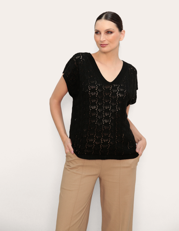 Blusa tricot rendada Preto