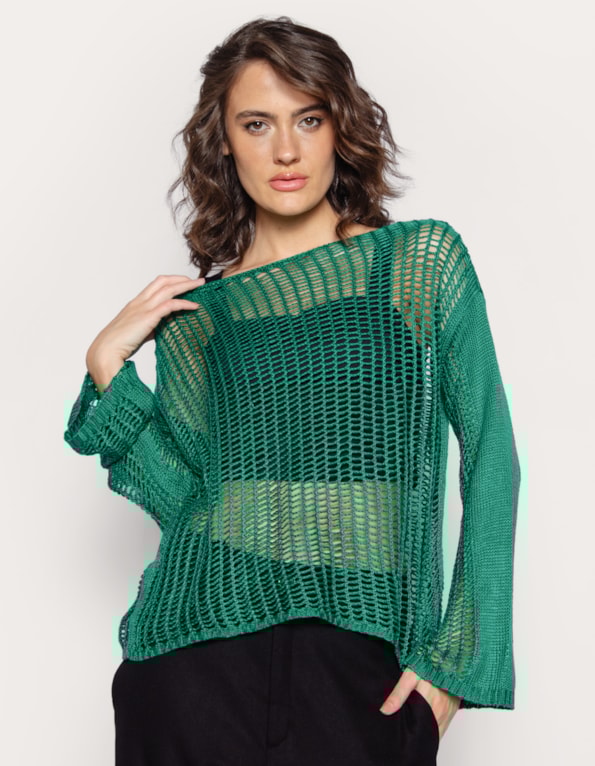 Blusa tricot tela manga longa  Verde