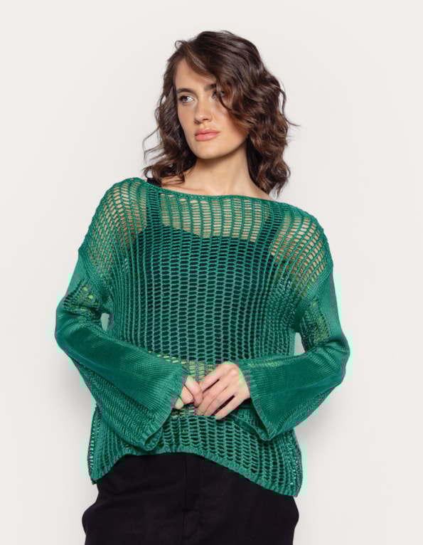 Blusa tricot tela manga longa  Verde