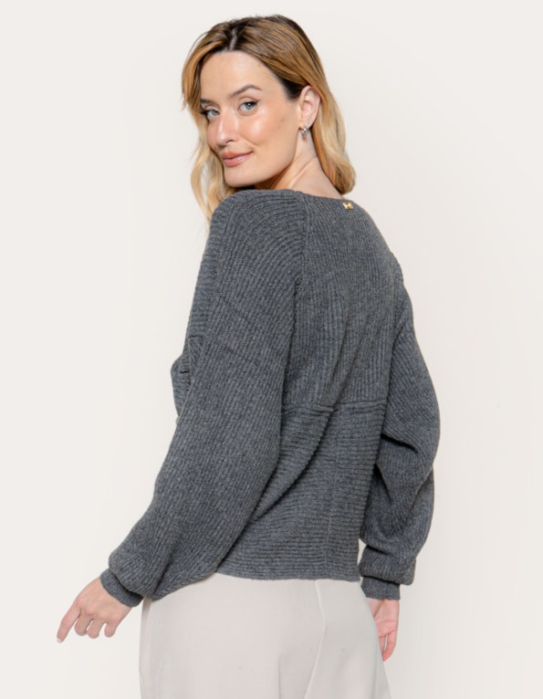 Blusa tricot transpassada Cinza escuro