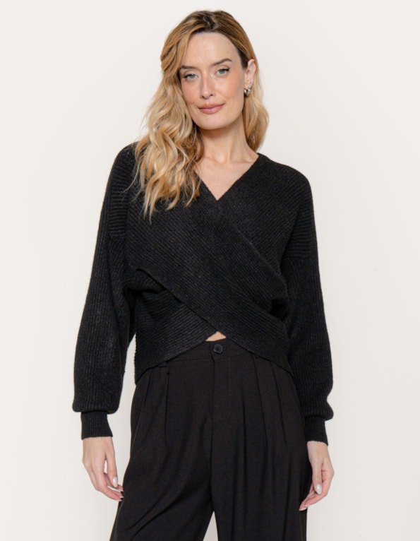 Blusa tricot transpassada Preto