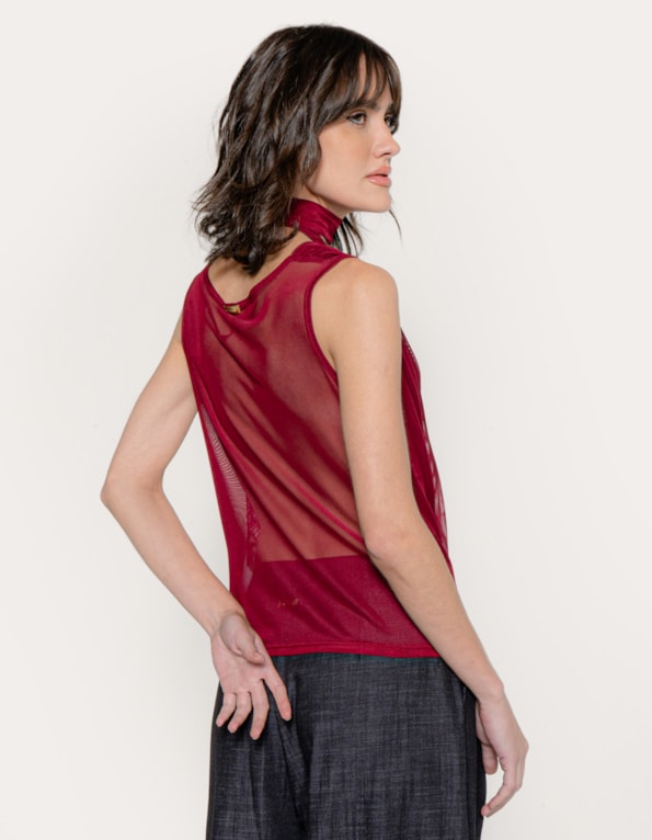 Blusa tule degagê com faixa Vermelho escuro