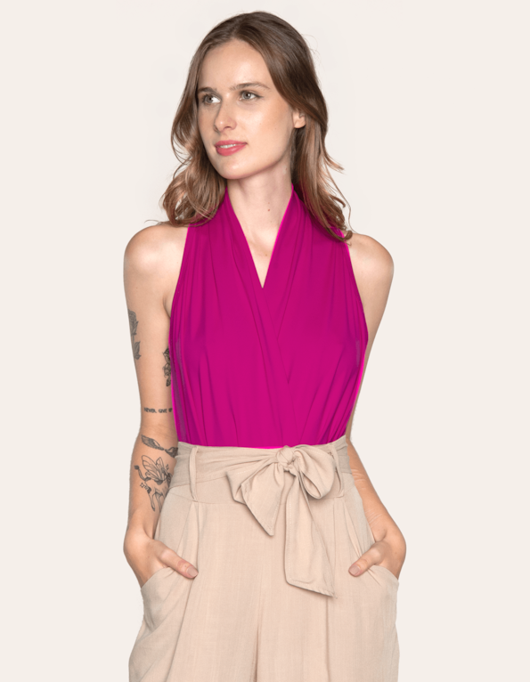 Body cavado transpassado liso Fucsia