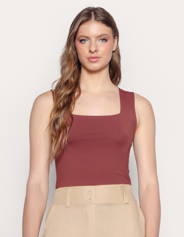 Body decote quadrado Marrom