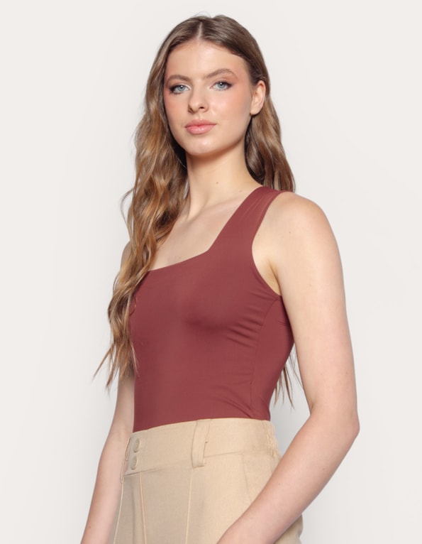 Body decote quadrado Marrom