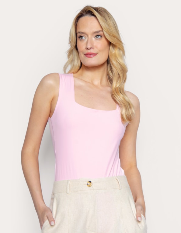 Body decote quadrado Rosa claro