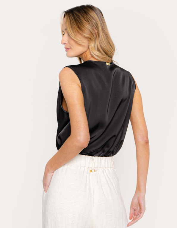 Body drapeado acetinado Preto