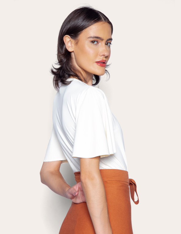 Body manga gode transpassado liso Off white