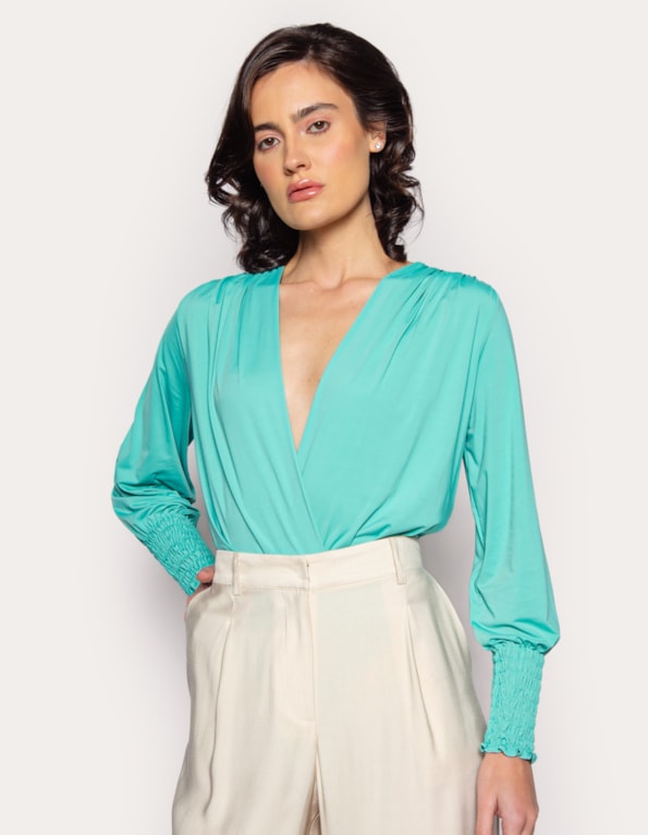 Body manga longa transpassado punho lastex Menta