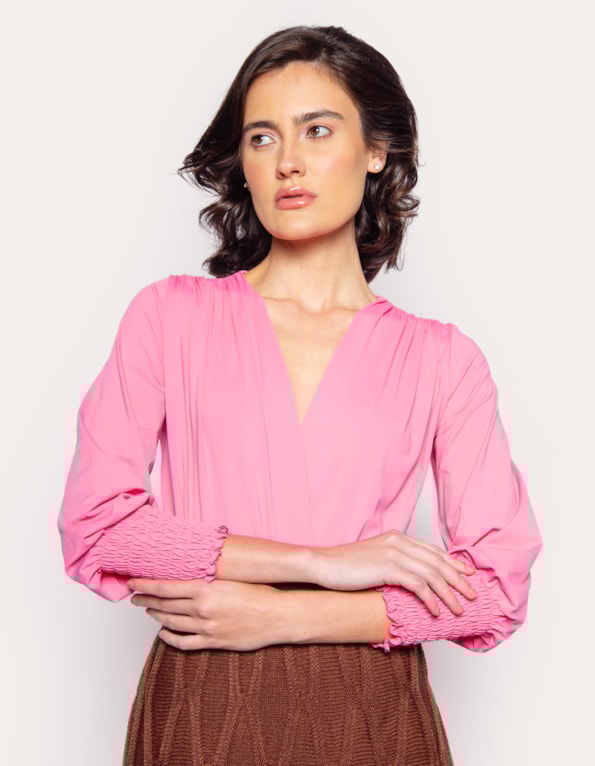 Body manga longa transpassado punho lastex Rosa bubble