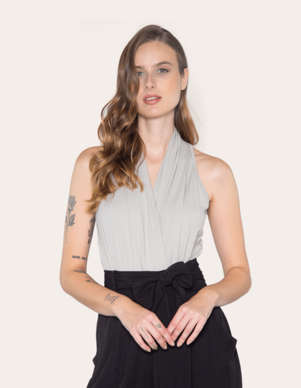 Body Transpassado Gola Halter – Cinza