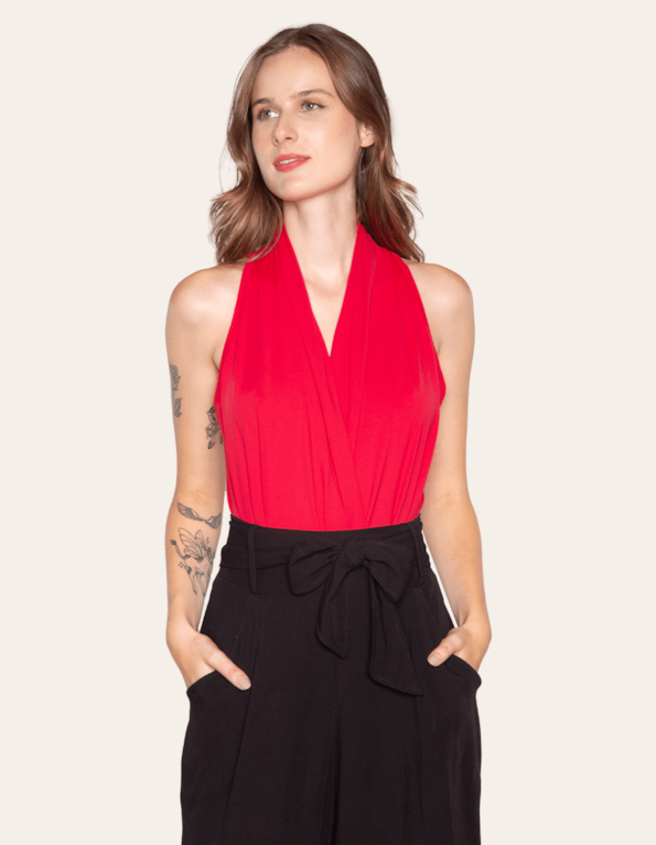 Body Transpassado Gola Halter – Vermelho