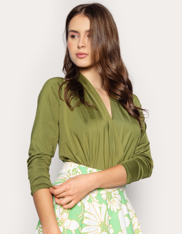 Body transpassado manga longa liso Verde militar