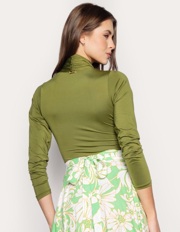 Body transpassado manga longa liso Verde militar