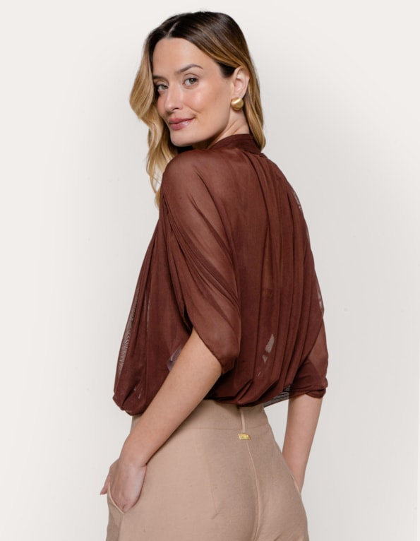 Body tule drapeado Marrom escuro