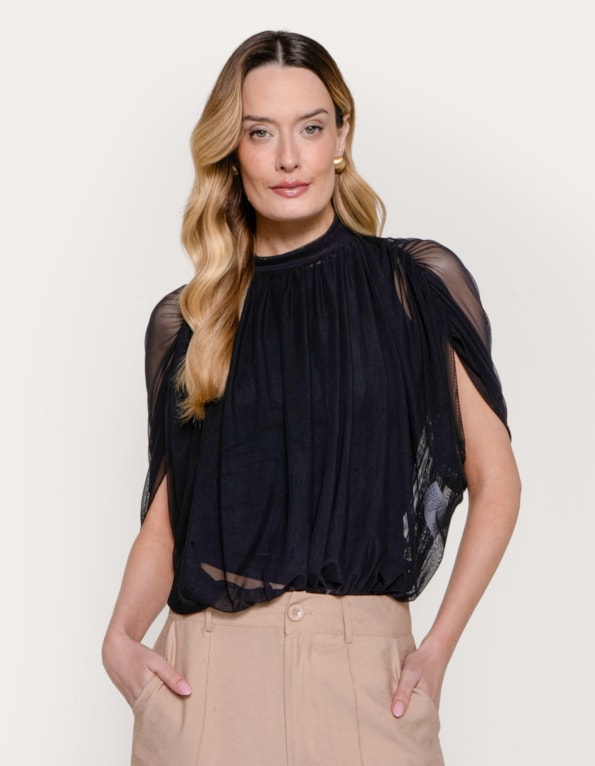 Body tule drapeado Preto