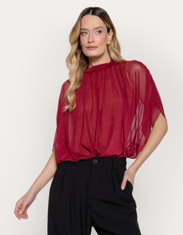 Body tule drapeado Vermelho escuro